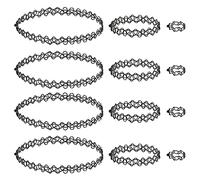 luoshaPUCY Choker Chaîne Ensemble, 12 pièces collier élastique tour cou extensible Collier Bracelet Anneau pour femme - Noir