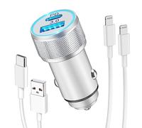 LUOSIKE Chargeur Voiture iPhone et Câbles, Prise Allume Cigare USB C Rapide 38W 2 Ports (PD/QC) et 2X Câbles 1m, Adaptateur Secteur 12V/24V, Compatible avec iPhone 14/13/12/11/Pro/Max/Plus/mini/SE