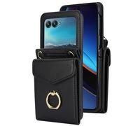 LUOTANL Élégante Coque pour Samsung Galaxy Z Flip 7, Portefeuille en Cuir avec Bloqueur RFID, Anti-Chute Housse Fine avec Anneau Arrière Couverture,Noir,Flip 7