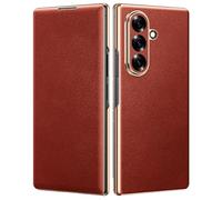 LUOTANL Galvanisé Coque pour Samsung Galaxy Z Fold 7, Classique Cuir Véritable Mince Protection Complète Couverture Clapet Luxe Hommes Femmes Etui,Rouge,Fold 7