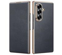LUOTANL Galvanisé Coque pour Samsung Galaxy Z Fold 7, Classique Cuir Véritable Mince Protection Complète Couverture Clapet Luxe Hommes Femmes Etui,Noir,Fold 7