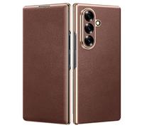 LUOTANL Galvanisé Coque pour Samsung Galaxy Z Fold 7, Classique Cuir Véritable Mince Protection Complète Couverture Clapet Luxe Hommes Femmes Etui,Marron,Fold 7