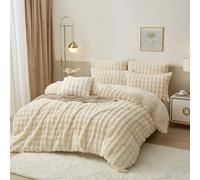 Luowei Parure de lit en peluche 135 x 200 cm - Chaude - Pour l'hiver - Blanc crème - Douce et moelleuse - Housse de couette réversible de luxe avec fermeture éclair et taie d'oreiller de 80 x 80 cm
