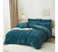 Luowei Parure de lit en peluche 135 x 200 cm - Pour l'hiver - Bleu chaud - Douillette et moelleuse - Housse de couette réversible de luxe avec fermeture éclair et taie d'oreiller de 80 x 80 cm