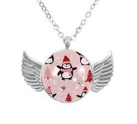 Luoweisi Collier ailes d'ange avec pingouins de Noël, bijoux en alliage de zinc, cadeaux pour homme et femme