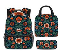 Luoweisi Ensemble sac à dos et sac à déjeuner Motif fleurs folk pour filles et garçons, multicolore 2, M, Décontracté
