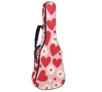 Luoweisi Housse de transport pour guitare acoustique classique de 99, 101,6 cm, 104,1 cm, rembourrée de 10 mm d'épaisseur, motif cœur rose, marguerite, étui étanche avec poche bandoulière réglable