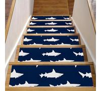 Luoweisi Lot de 15 tapis d'escalier d'intérieur antidérapants à motif requins pour marches en bois, 76,2 x 20,3 cm, avec adhésif réutilisable