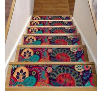Luoweisi Lot de 15 tapis d'escalier d'intérieur antidérapants pour marches en bois, 76,2 x 20,3 cm, motif cachemire ethnique, floral, pour chiens, enfants, personnes âgées avec adhésif réutilisable