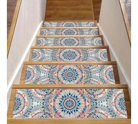 Luoweisi Lot de 15 tapis d'escalier mandala pour marches en bois, 76,2 x 20,3 cm, antidérapants, pour intérieur et chien, enfants, personnes âgées avec adhésif réutilisable