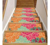 Luoweisi Lot de 15 tapis d'escalier vintage mandala pour marches en bois, 76,2 x 20,3 cm, antidérapants pour intérieur et chien, enfants, personnes âgées avec adhésif réutilisable