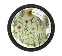 Luoweisi Lot de 4 boutons d'armoire ronds à motif fleurs sauvages botaniques 35 mm avec vis pour cuisine, armoire, salle de bain, décoration d'intérieur