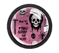 Luoweisi Lot de 4 boutons d'armoire ronds à trou unique pour Halloween, motif tête de mort, araignée, pour cuisine, décoration d'intérieur, placard, armoire