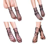 LUOXIAQIFEI 4 Paires Bas résille Chaussettes Transparentes pour Femmes Chaussettes en Dentelle Transparente 4 Style Noir Taille unique