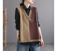 LUOY Gilet Cardigan Femme,Pull en Tricot pour Femme, Mélange De Coton Décontracté, Épissage Bicolore, Col en V, Boutons, Automne Hiver, Pull sans Manches en Vrac, sans Manches, Pulls en Tricot, Déba