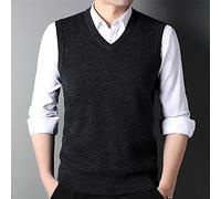 LUOY Pull sans Manche,Gilets Tricotés pour Hommes Casual Business Couleur Unie Gris Foncé Épaissir Le Col en V Automne Hiver Doux Chaud Poche sans Manches Cardigan Slipover Gilet Pull Débardeurs,XL