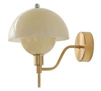 LUOYAOB Applique murale en verre jaune crème, applique murale nordique d'intérieur, lampe de chevet moderne for chambre à coucher, salon, couloir, salle à manger, île G9(Gold Arms+Milky Yellow)