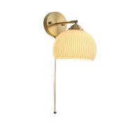 LUOYAOB Applique murale vintage moderne du milieu du siècle avec chaînette et abat-jour en verre rayé, support en cuivre complet, lampe murale for chambre à coucher, entrée(16cm)