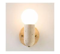 LUOYAOB Petite applique murale rétro japonaise, corps en travertin jaune, base en bois massif, trois modes d'éclairage, for chambre, salon, entrée, couloir ou vestiaire.(Log Color)