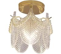 LUOYAOB Plafonnier encastré moderne petite taille avec chaîne perles et abat-jour en verre, finition dorée vintage, luminaire proche du plafond for chambre à coucher ou couloir.(Leaves)