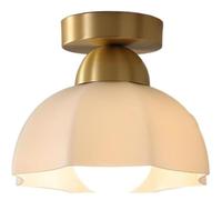 LUOYAOB Plafonnier moderne en laiton blanc, abat-jour en verre ou céramique, style nordique, en cuivre doré, idéal for une chambre, un salon, un couloir, une cuisine ou une entrée.(16cm)