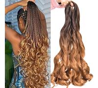 Luoyudu Lot de 8 extensions de cheveux bouclés à tresser à la française, cheveux synthétiques ondulés au crochet - 61 cm - #T4/30 - 75 g - T4/30