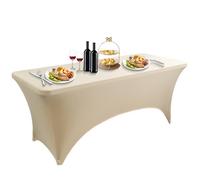 LUOZIQINX 1PCS Nappe de Table, Extensible Spandex Housse de Table, Rectangulaire Couverture de Table pour ConféRences Mariage Banquet Fête, Lavable en Machine,Beige,6FT