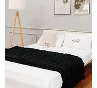 LUOZIQINX Couverture Tricotée à la Main, Plaid Tricot Grosse Maille Chunky, Cosy Tricoté Jeter éPaisse pour Chambre à Coucher, Salon, Tapis de Yoga,Noir,130x170cm