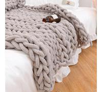LUOZIQINX Couverture Tricotée en Tricot Chunky, Plaid Tricot Grosse Maille à la Main, Cosy Tricoté Jeter épaisse pour Canapé Lit Chaise Tapis de Yoga Tapis,Light Brown,150x200cm