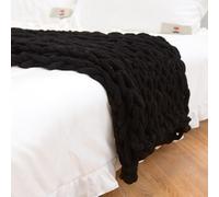 LUOZIQINX Couverture Tricotée en Tricot Chunky, Plaid Tricot Grosse Maille à la Main, Cosy Tricoté Jeter épaisse pour Canapé Lit Chaise Tapis de Yoga Tapis,Noir,150x200cm