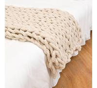 LUOZIQINX Couverture Tricotée en Tricot Chunky, Plaid Tricot Grosse Maille à la Main, Cosy Tricoté Jeter épaisse pour Canapé Lit Chaise Tapis de Yoga Tapis,Beige,100x120cm