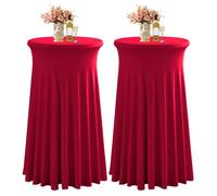 LUOZIQINX Nappe de Cocktail avec Rideaux Ondulés 80 X 110 cm, Extensible en Spandex Housse Mange Debout Ronde, Nappe Mange Debout pour Table Haute de Banquet Mariage,Rouge,2pcs