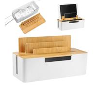 LUPATDY Boîte de Rangement pour Câbles,Organisateur de câbles avec Couvercle,boîte de Rangement en Bambou Durable et ABS,cachez Les multiprises, pour Cacher et Couvrir, câbles,Blanc