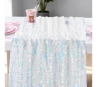 LUPATDY Chemin de Table Filet avec Paillettes, 63 x 300 cm Chemin de Table et Serviettes Décoratifs pour Décoration de Fête, Baptême, Communion, Confirmation, Mariage, DIY - Blanc
