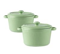 LUPATDY Lot de 2 Ramequin Four Ronds en Céramique avec Couvercle 400 ml, Mini Cocottes en Céramique avec Poignées pour Brûlée, Viande, Légumes, pour Friteuse à air, Lave-vaisselle, Vert