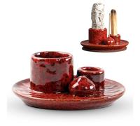 LUPATDY Porte-encens 4 en 1 en céramique - Bol d'encens et bougeoir - Pour tout encens - Porte-encens Palo Santo - Sauge blanche - Cône d'encens (rose)