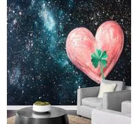 LUPAXA 3D Papier Peint Panoramique Soie Trèfle À Quatre Feuilles Rose Amour,230x180cm Ciel Étoilé Bleu Foncé Murales Poster pour le salon ou la chambre à coucher