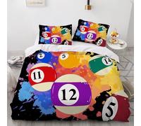 LUPAXA Boule De Billard Colorée Ensemble De Literie 3 Pièces,135 * 200Cm Sports De Snooker Housse De Couette 3 Pièces Garçons Filles Ensemble De Literie Décor De Chambre