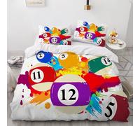 LUPAXA Boule De Billard Colorée Housse De Couette Enfant Adulte 155 * 200Cm Sports De Snooker Parure De Microfibre, 3 Pièces Douce Ensemble De Literie avec Fermeture Éclair Et 2 Taies D'Oreillers