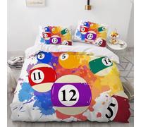 LUPAXA Boule De Billard Colorée Parure De Lit,230 * 220Cm Sports De Snooker Imprimé 3 Pieces Ensemble De Literie avec Taies d'oreiller Et Housse De Couette pour Adultes Enfant