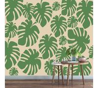 LUPAXA Feuille De Monstera Verte Papier Peint 274x203cm,Beige Moderne Et Simple Décoratif,pour studios bureaux magasins salles de sport restaurants Plan de travail