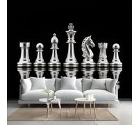 LUPAXA Jeu D'Échecs Argenté Papier Peint 130x80cm,Noir 3D Simple Décoratif,pour studios bureaux magasins salles de sport restaurants Plan de travail