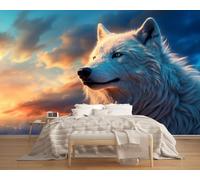LUPAXA Loup Solitaire Dans Les Montagnes Papier Peint 200x150cm,Thème Animalier Décoratif,pour studios bureaux magasins salles de sport restaurants Plan de travail