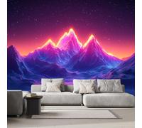 LUPAXA Montagnes Sous Un Ciel Étoilé Violet Papier Peint Non-Auto-adhésif 366x254cm,Art Abstrait Papier Peint,Meuble Decoratif Salon Salle de Bain Chambre Armoire