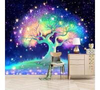 LUPAXA Papier Peint 3D Arbre Néon Magique,150x130cm Étoiles Scintillantes Photo Mural pour chambre à coucher, salon, canapé, arrière-plan TV