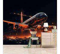 LUPAXA Papier Peint 3D Avions，274x203cm Avions Noirs Photo Mural pour chambre à coucher, salon, canapé, arrière-plan TV