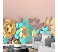LUPAXA Papier Peint 3D Fleurs Découpées En Papier 3D,150x130cm Abstrait Rose Photo Mural pour chambre à coucher, salon, canapé, arrière-plan TV