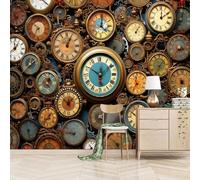 LUPAXA Papier peint 3d Horloge Rétro,200x150cm Rouille Brune Photo Mural pour chambre à coucher salon