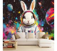 LUPAXA Papier peint 3d Lapin Graffiti Coloré,230x180cm Astronaute Abstrait Photo Mural pour chambre à coucher salon