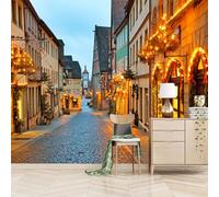 LUPAXA Papier Peint 3D Scène De Rue Urbaine,400x280cm Architecture De Petite Ville Photo Mural pour chambre à coucher, salon, canapé, arrière-plan TV